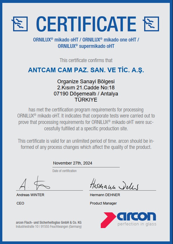 Arcon Ornilux Certification